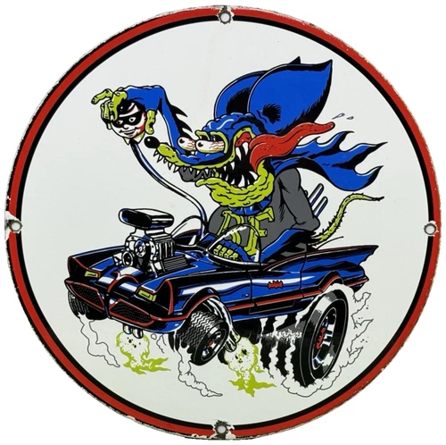 VINTAGE RAT FINK PORCELAIN SIGN HOT ROD ED "BIG DADDY" ROTH GAS STATION OIL FORD