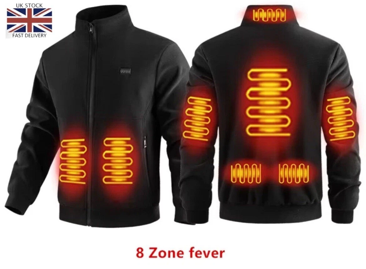 Mens Womens USB Electric 8 Zone Heated Thick Warm Jacket Coat Power Bank Winter