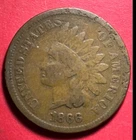 1866 US Indian Head Cent! FINE Details! "LIBERTY" Shows! Semi Key Date! Good!