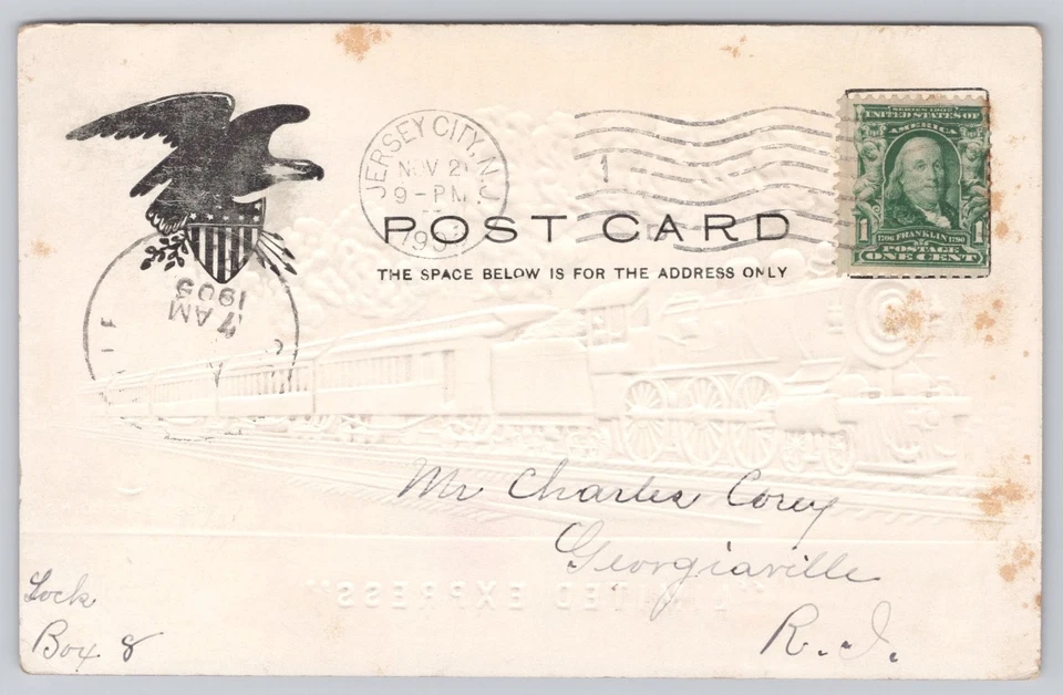 Vintage Embossed Limited Express Steam Railroad Train Postcard Jersey City 1909 - Image 2 of 2