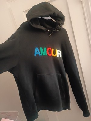 Sandro Paris Men's Amour stiched applique  Hooded Sweatshirt Black   size xl