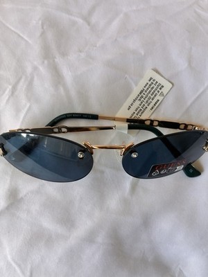 GUESS Rimless Oval Blue Tinted Sunglasses Gold Metal Frame +3 140mm UV