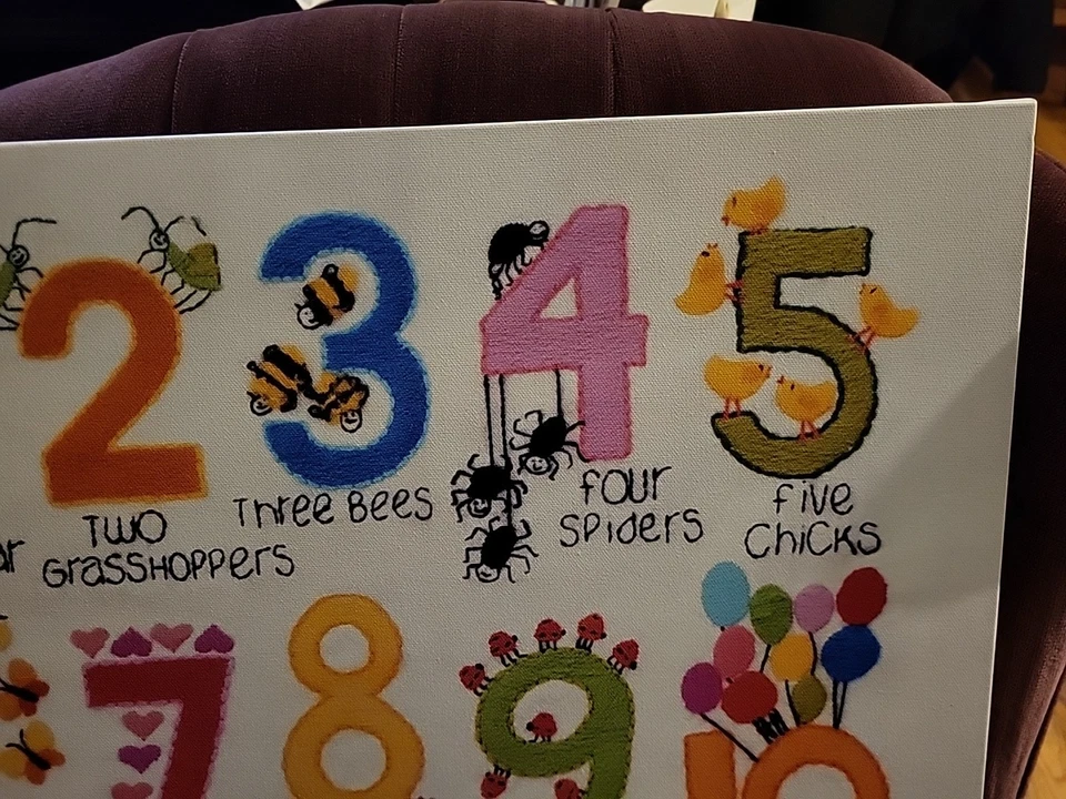 Foto de arte de pared bordado vintage punto de cruz número decoración infantil 16 X 20. Foto 3 de 4