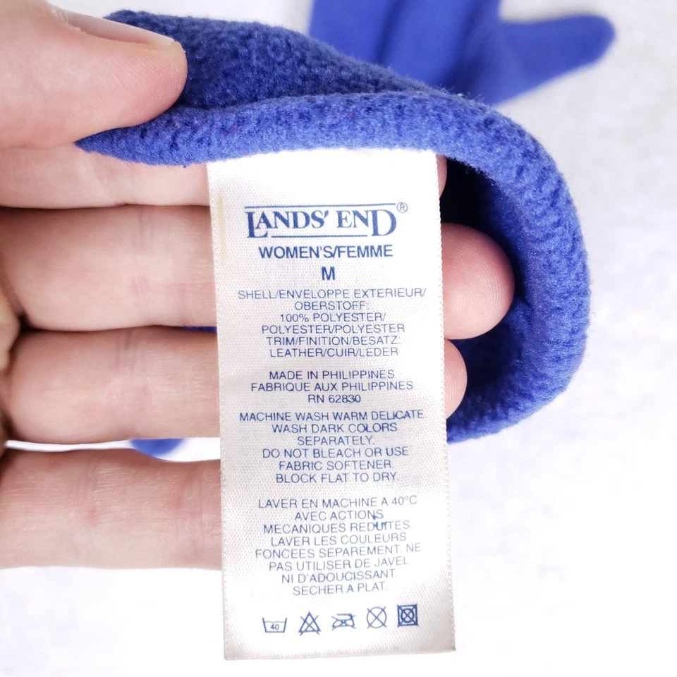 Guantes de invierno Lands’ End para mujer medianos de vellón azules con parches de cuero para palmas Foto 4 de 4