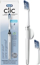 Oral-B Clic Toothbrush, Chrome White, with 1 Bonus Replacement Brush Head and Ma