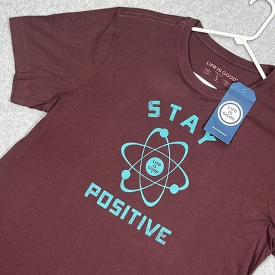 Life Is Good Stay Positive T Shirt Men Large Maroon Molecule Graphic Science NWT