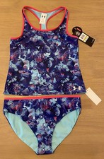 NWT Under Armour Girls Reversible Bikini 2 Piece  14  Formation Blue