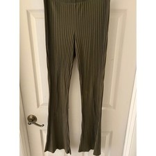 Forever 21 Small Olive Ribbed Flare Pants Pull On Stretch High Rise Womens