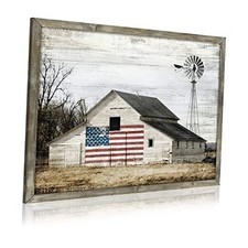 Wooden Picture Art Wall Decor: Rustic Old Barn Artwork 16"L x 12"W America Flag