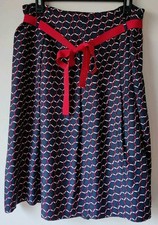 Talbots 100 Silk A-line Skirt Nautical Chain Print Red Ribbon Waist Tie Size 12