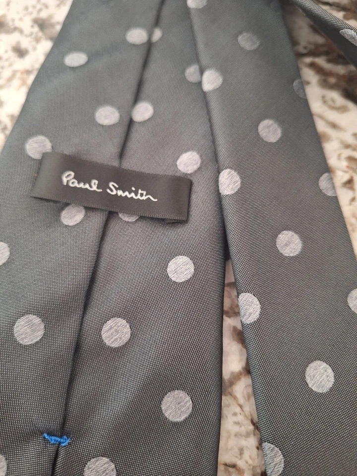 Corbata Paul Smith Cuello Gris Seda Blanco Lunares Fina Italia Foto 4 de 4