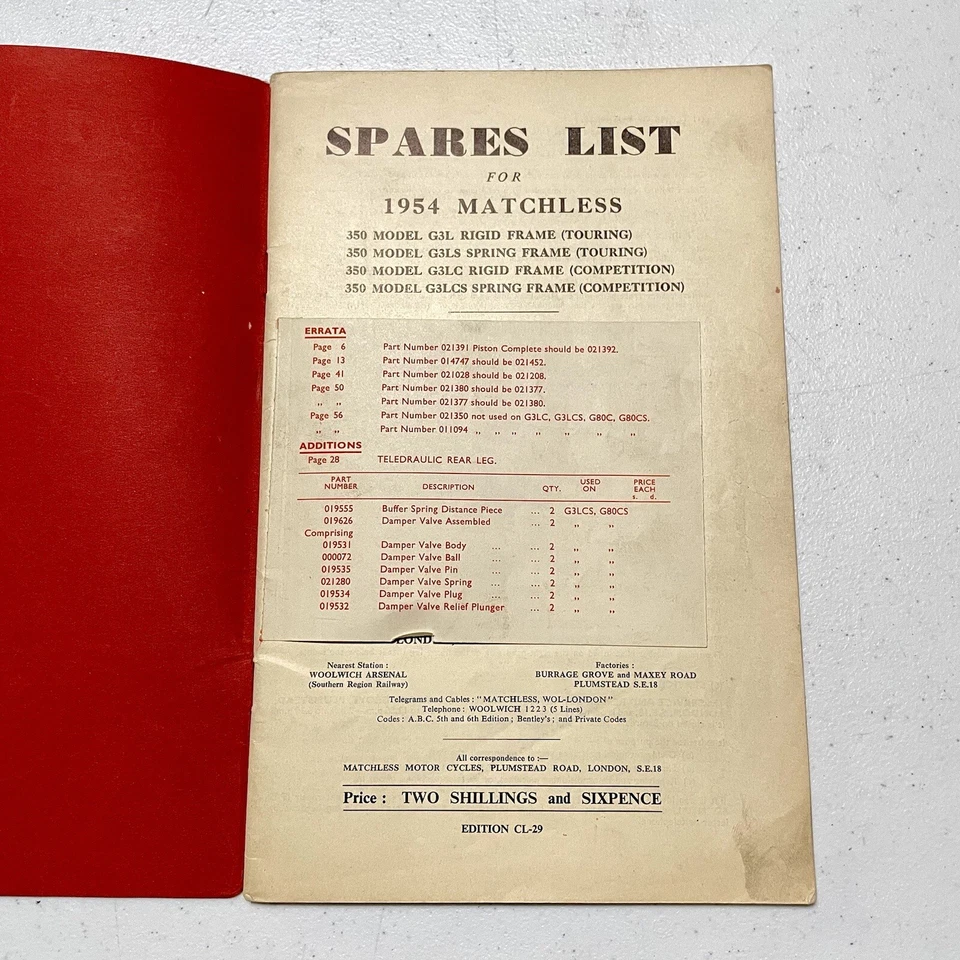 Manual de piezas incomparable 1954 modelo 350 G3L G3LC 500 G80 G80S lista de repuestos catálogo Foto 3 de 4