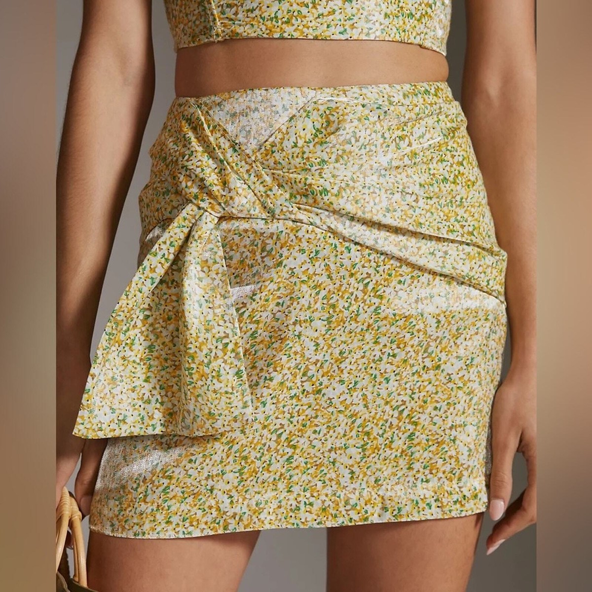 Anthropologie Sabina Musayev Fitted Yellow Floral Print Mini Skirt