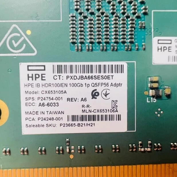 HPE P24248-001 MCX653105A-ECAT Single-Port HDR100 IB 100GbE QSFP56 PCIe NIC - Image 3 of 4