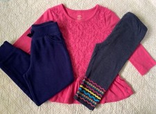 Mix Match Girls' Size 4T 3-Piece Lot: Hot Pink Shirt Blue Leggings Pants EUC