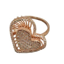Rose Gold Plated Heart Ring Size 7.5 Rhinestones Heart Pave Delicate Design
