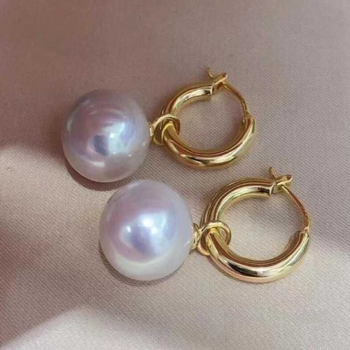 Handmade 12MM white shell pearl earrings 18K gold plated rings Anniversary - Picture 4 of 12