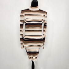 Forever 21 Brown Cotton Bodycon Thigh/Knee Length Dress Long Sleeve Mock Neck M