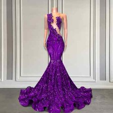 Elegant Mermaid Prom Dresses For Black Girl Sequined Birthday Pageant Gowns