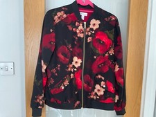 Susan Graver - Black & Ruby Red Floral Bomber Jacket - Size Medium