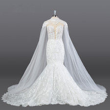Elegant Mermaid 2 IN 1 WeddingDresses With Shawl Sleeveless Beading AppliqueGown