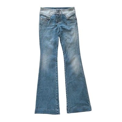 Roberto Cavalli Lace-Up Flare Jeans Y2K Vintage
