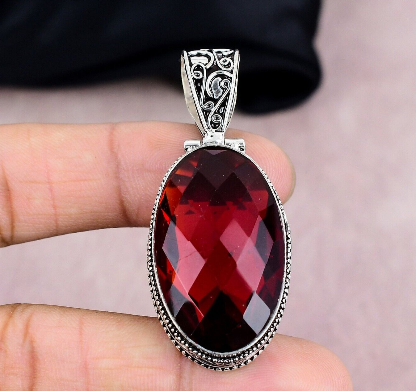 Gorgeous Handmade Garnet Pendant in 925 Sterling Silver Jewelry Gift for Her