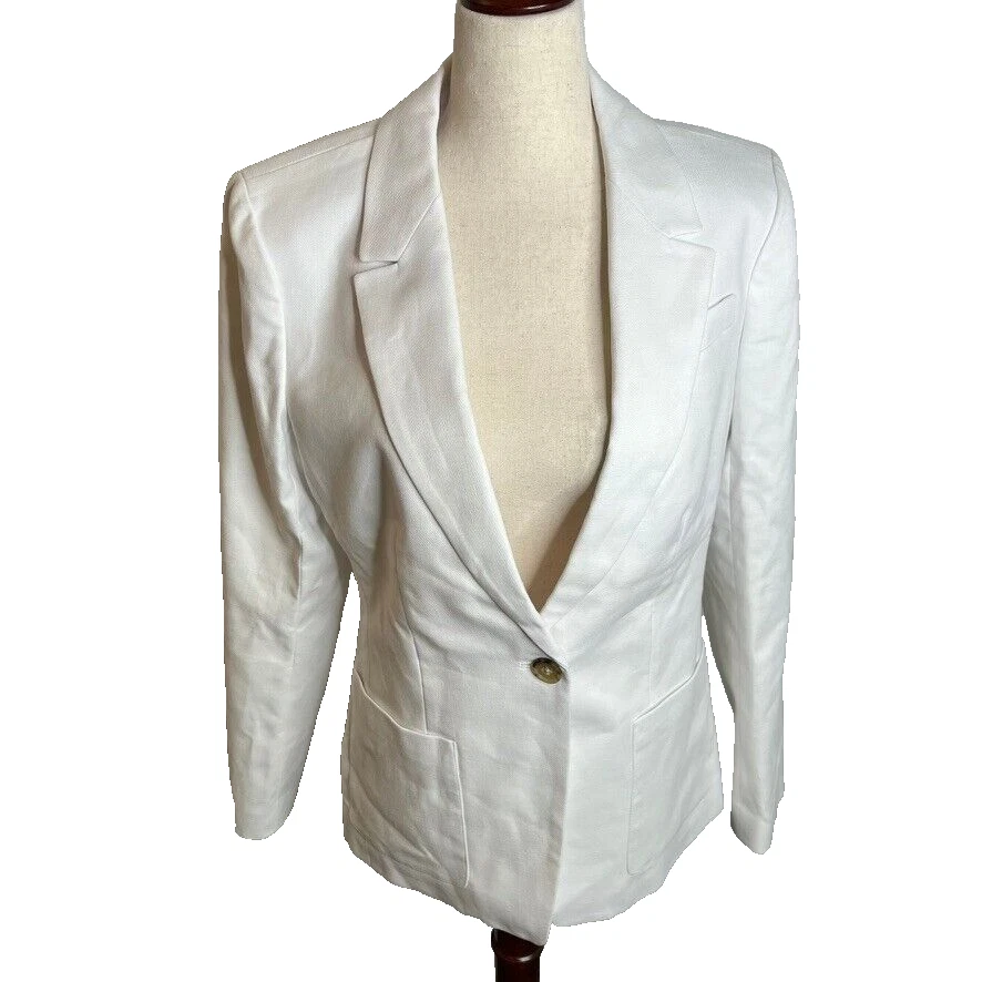 J.Crew $198 Womens Petite Helena Blazer Stretch Linen White Size P6 BX794 - Image 3 of 4