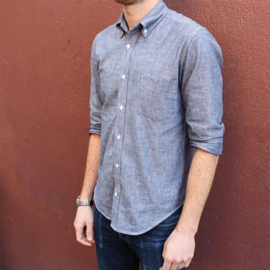 Gustin Selvedge Denim Button Down Shirt Mens XL Blue Career Smart Casual Preppy - Image 2 of 4