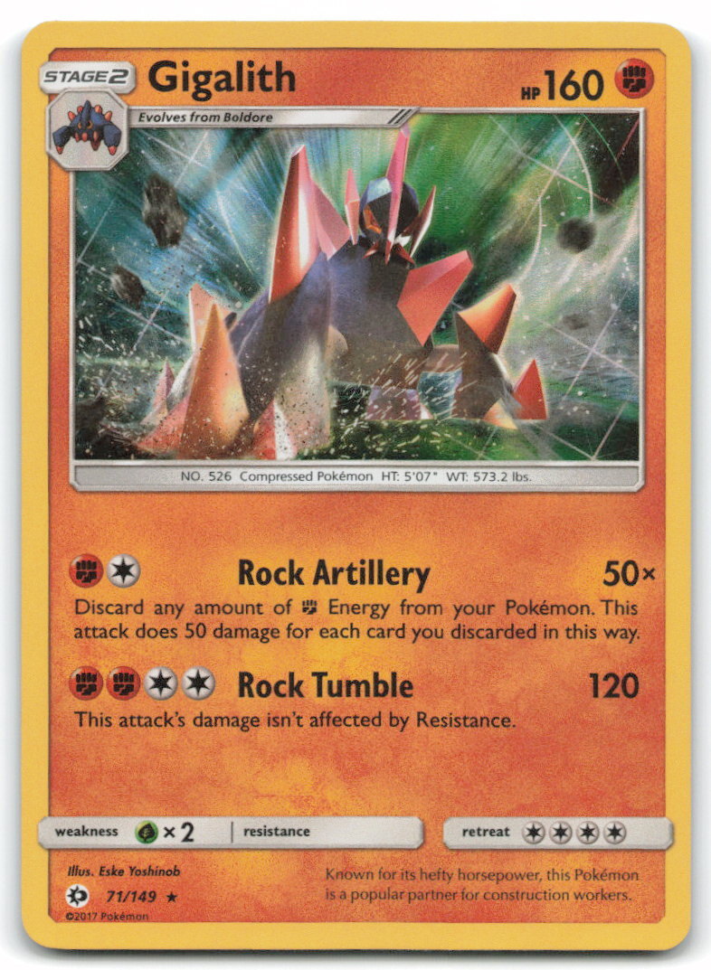 Gigalith #71/149 Sun and Moon Base Set Holo Rare Holo LP Pokemon Card 4C