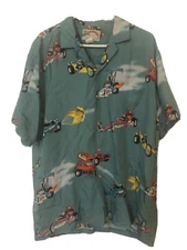PARADISE FOUND HAWAIIAN SHIRT MENS LARGE L DRAG RACING DIRT CARS RACE GREEN