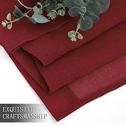 Cortinas cortas transparentes de lino con textura de 42""W x 45""L rojo borgoña - Imagen 8 de 8