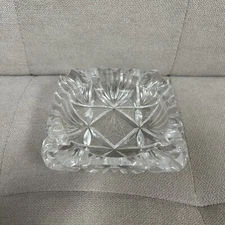 Vintage Crystal Cut Glass Ashtray Star Design Decorative Collectible