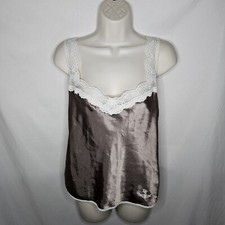Vintage Womens Christian Dior Lace Trim Embroidered Logo Union Made Camisole L