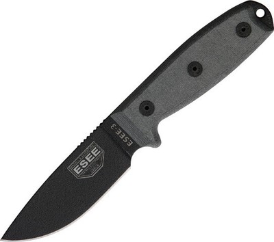 ESEE Model 3 Standard Edge Knife ES-3PM 8 1/4'' overall. 3 3/4'' ''Super Tuff'' blac