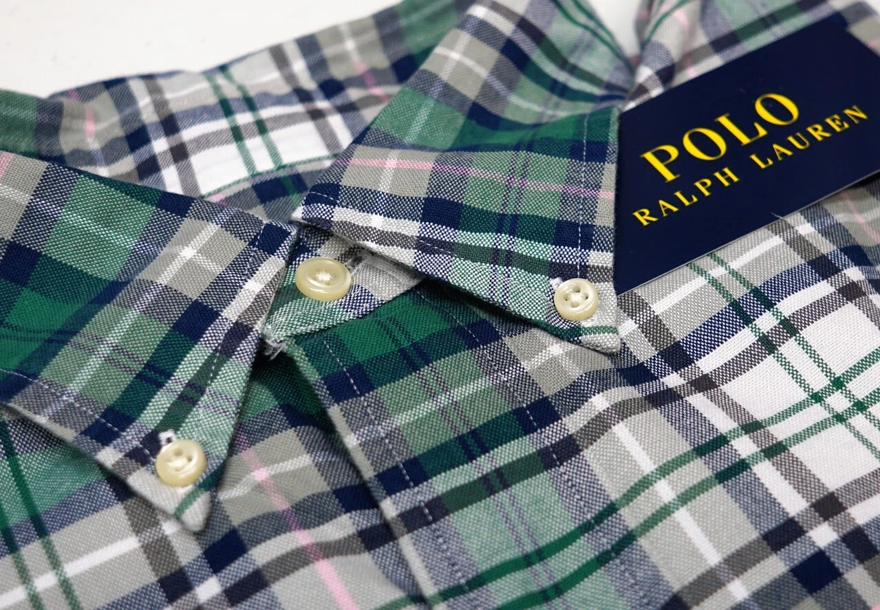 Polo Ralph Lauren Green Blue Plaid Long Sleeve Shirt Cotton Oxford Classic $98