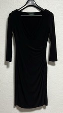 Lauren Ralph Lauren Dress Black V Neck Faux Wrap 3/4 Sleeved Sz 4