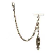 Brand New Bronze Single Albert Pocket Watch Fob Chain With  Pendant