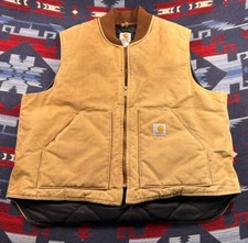 Vintage Carhartt V01BRN Canvas Duck Brown Tan Quilted Mens 2XL Vest Made In USA