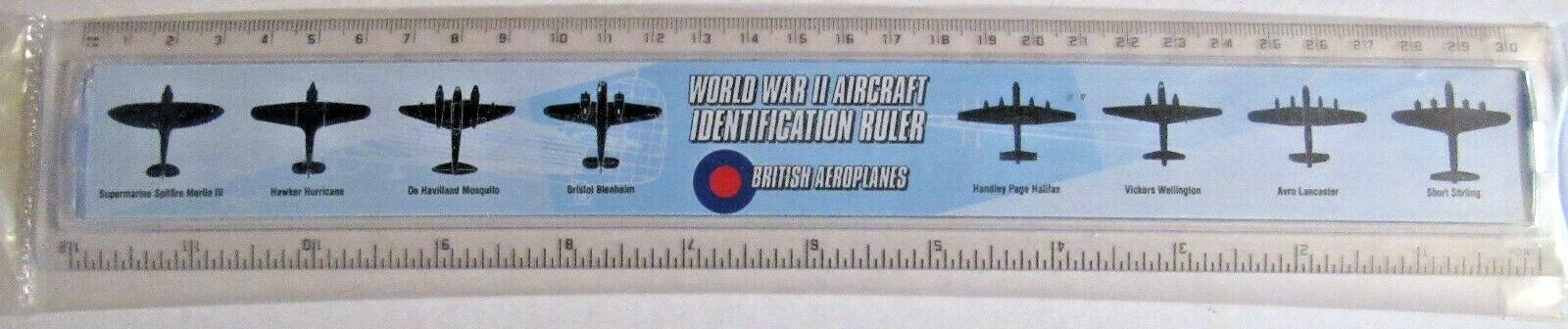RULER PLASTIC 30cm WORLD WAR II AIRCRAFT IDENTIFICATION BRITISH AND GERMAN WW2