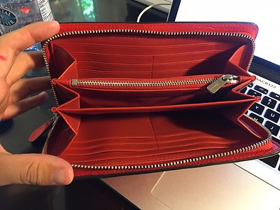 NWT Coach Mercer Leather Accordion Zip Wallet Silver Carmine Red