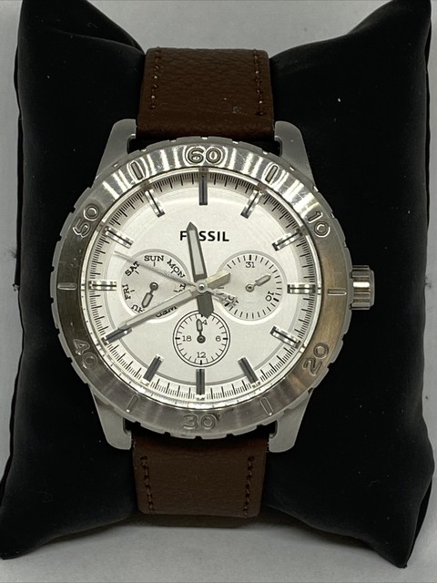 Fossil Silver Dial Gray Rubber Strap 