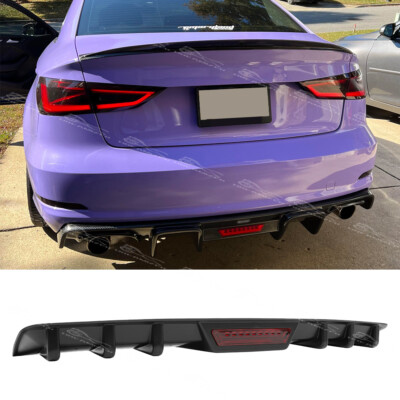 For Audi A3 S3 A4 S4 A5 A6 Gloss Black Rear Bumper Diffuser Spoiler Splitter Lip