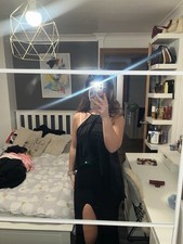 Women Black Halter Neck Maxi Dress Open Back - Size 8