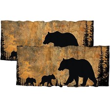 Rustic Cabin Bear Curtain Valances Window Treatments Forest Wild Animals Wood...