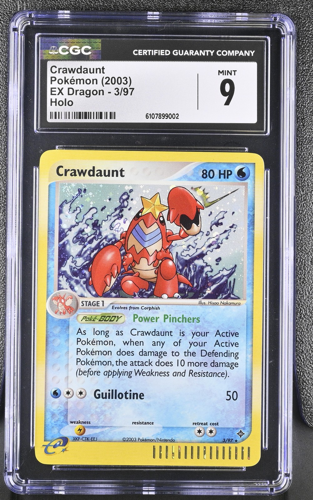 CGC 9 Mint Crawdaunt 3/97 Holo EX Dragon Pokemon
