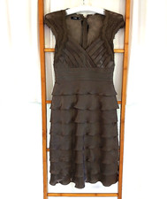 Laura K Dress Size 12 Taupe Lace Satin Tiered Ruffle Midi Evening Formal Wedding
