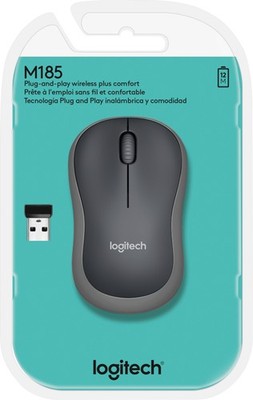 Logitech Maus M185, Wireless, grau Optisch, 1000 dpi, 3 Tasten, Retail
