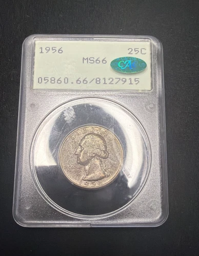 1956 Washington Quarter PCGS MS66 CAC OGH Rattler Old Green Holder Toning