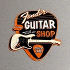 VINTAGE 12” FENDER GUITAR DEALERSHIP PORCELAIN SIGN CAR GAS TRUCK OIL MOTORCYCLE